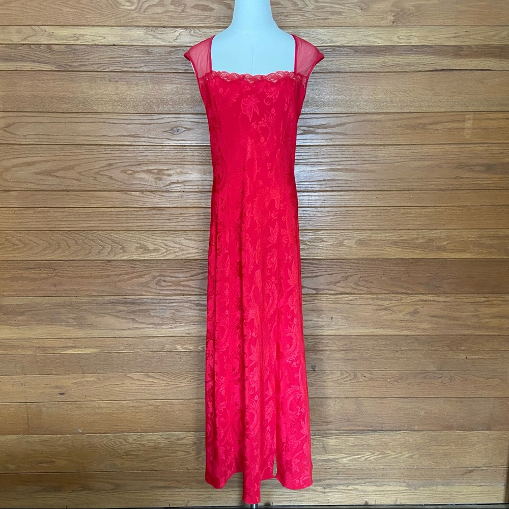 Vintage Victoria's Secret gold tag red lace trim maxi slip
